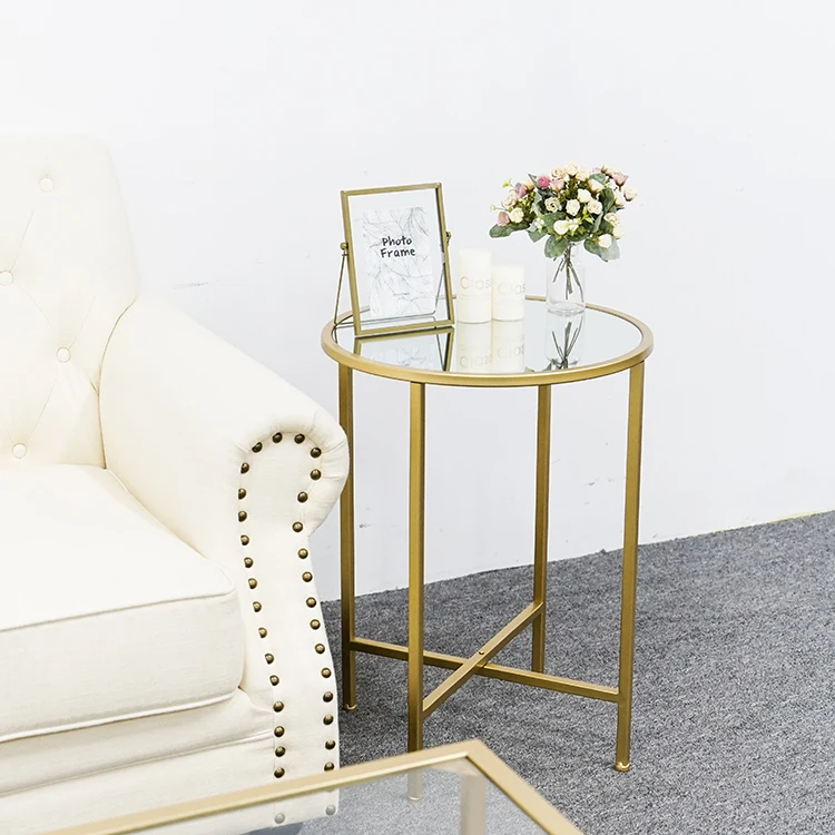 Современный роскошный круглый журнальный столик в скандинавском стиле, мебель для гостиной, Диванный стеклянный Золотистый металлический боковой столик