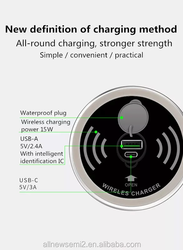 Smart Desk  Wholesale Qi intelligent furniture office 15W Dual USB Embedded desktop waterproof wireless charger 3in1