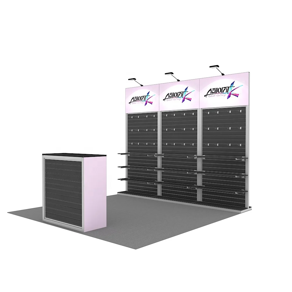 Durable Aluminum Frame Custom Print 10x10 Modular Shelf Stand Slatwall Exhibition Portable Trade Show Booth