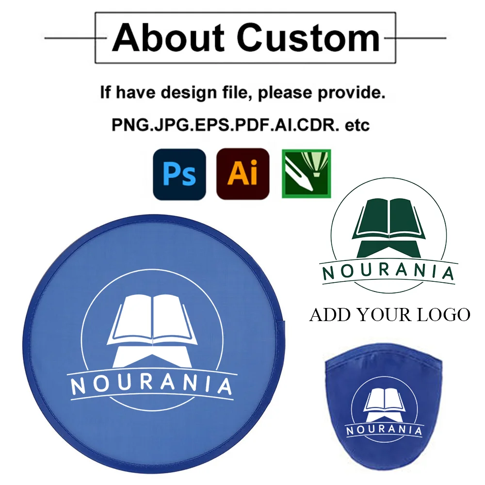 Custom Printed Soft Nylon Flying Disc Round Nylon Hand Folding Fan Pouch Saucer Foldable Flying Disc Customized Logo with Pocket