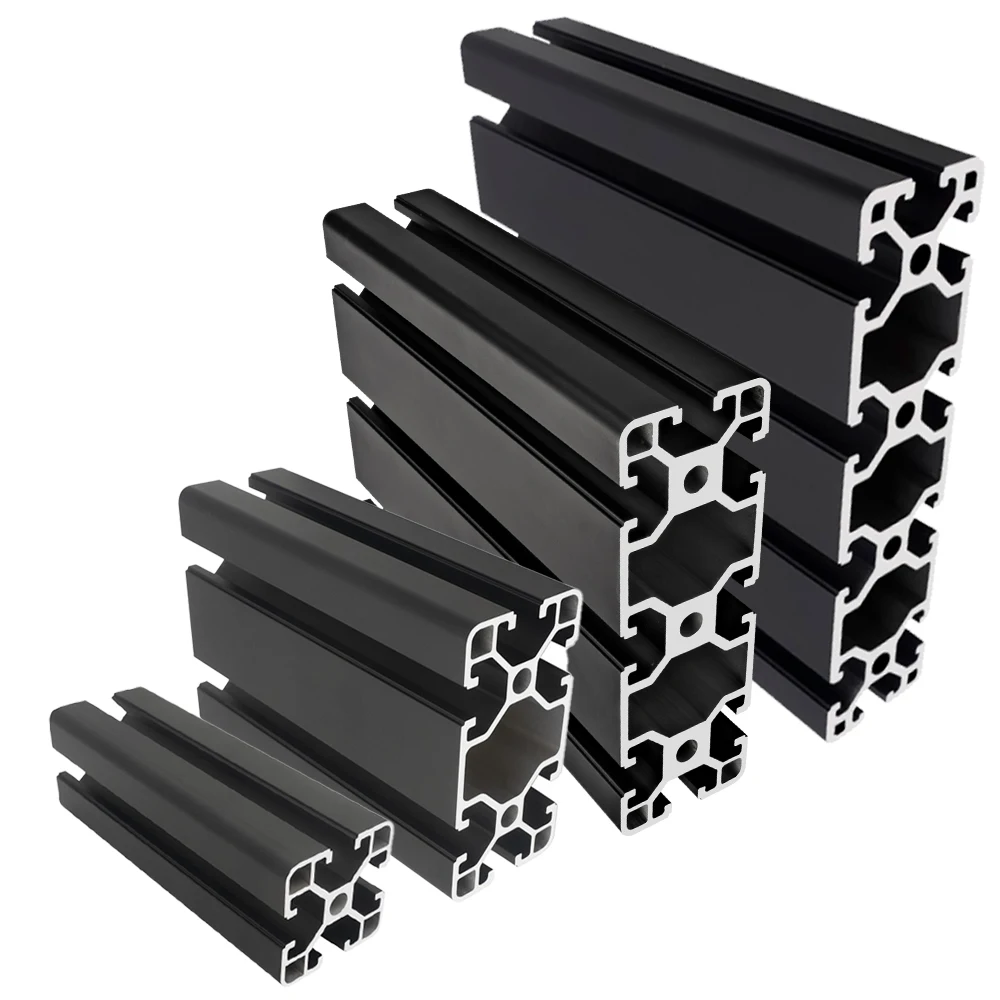 Custom Black 4040 4080 40120 40160 Extruded Aluminium Material Anodized 6063 T5 Alu Alloy Frame Industry Extrusion Profile