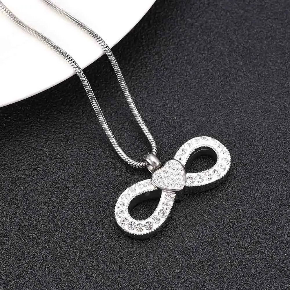 Cremation jewelry stainless steel urn bowknot style cremation urn necklace to commemorate the dead relatives/pets