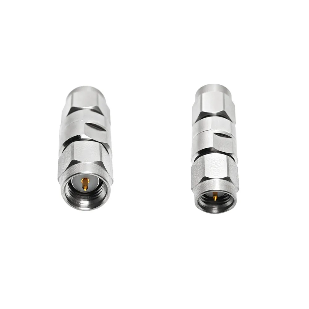 DC–18 GHz:n RF-mikroaaltoliitin: SMA-miesliitin SMA-miesliittimeen, ruostumaton teräs, koaksiaalinen RF-liitin, suora liitin