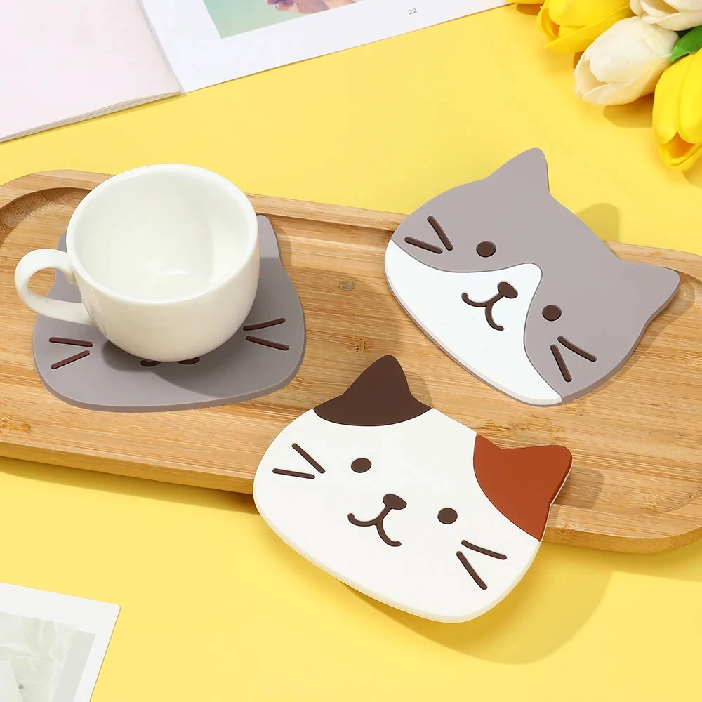 Custom Cute Cat Cartoon PVC Coaster Eco-Friendly 2D Rubber Coaster with ...