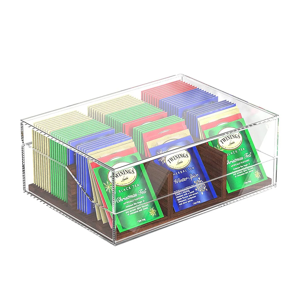 Clear Acrylic Tea Sugar Packet Bag Holder Organizer 5 Compartment Clear Acrylic Plastic Tea Bag