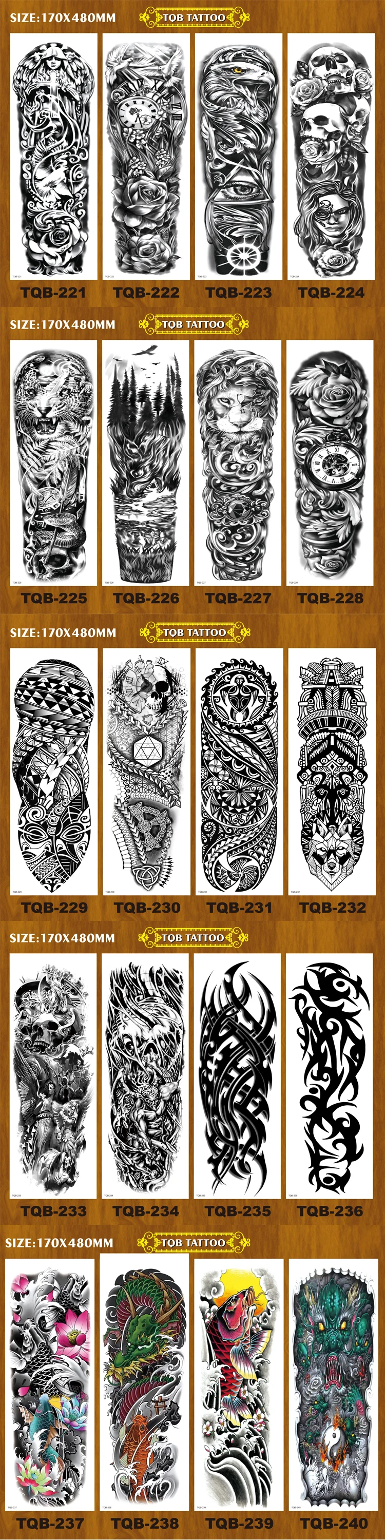 Hot adult full arm sleeve fashionable body art decoration temporary tattoo stickers style rich color print tattoo stickers