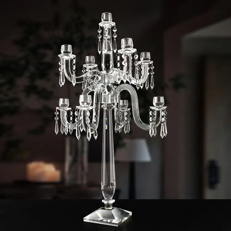 Candelabro de cristal y vidrio para decoración del hogar, adornos para bodas, portavelas octogonal con cuentas de cristal para bodas