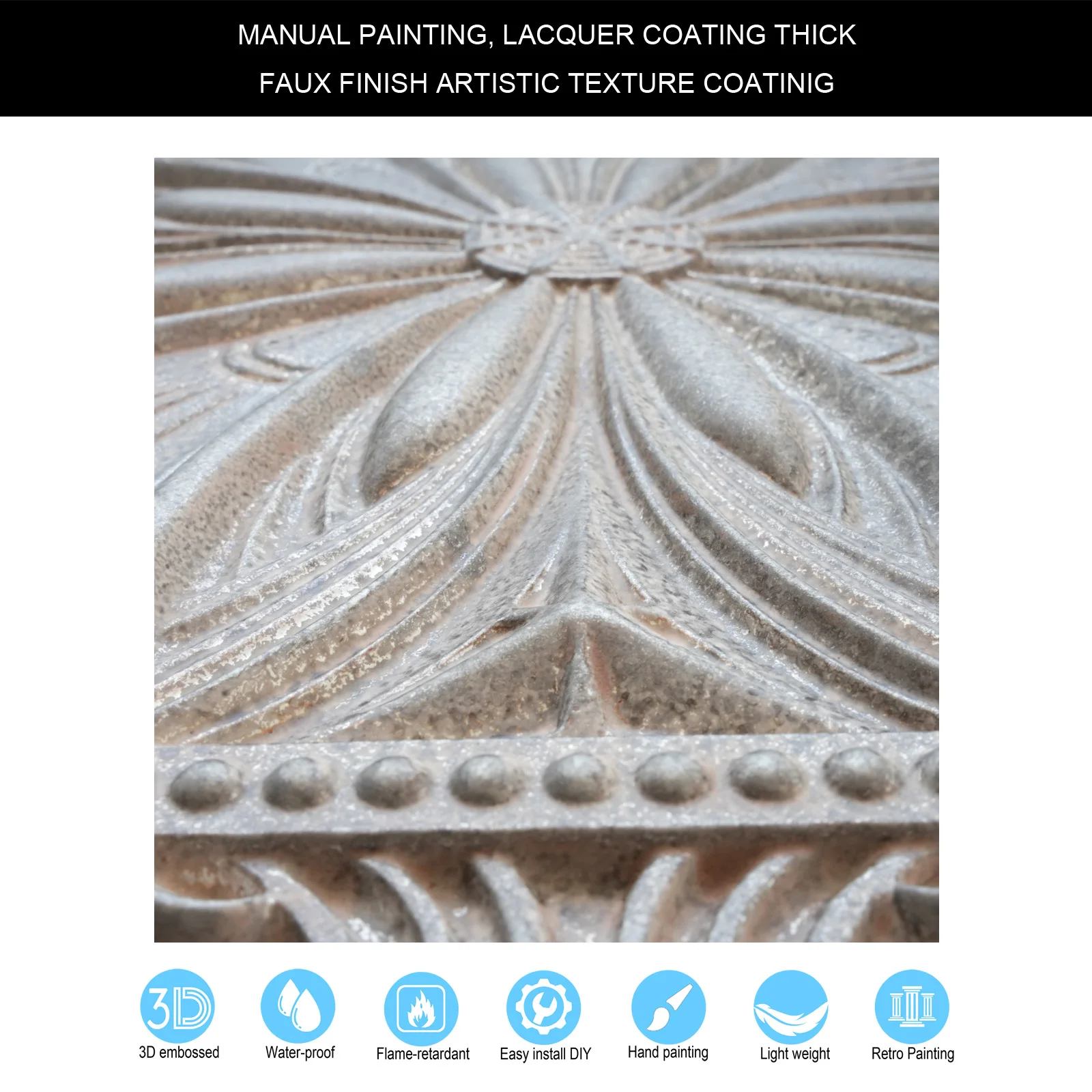 PVC Ceiling Tiles Waterproof Artistic Interior Decorative Panels for Hotel and Cafe Club PL10 Weathered Iron