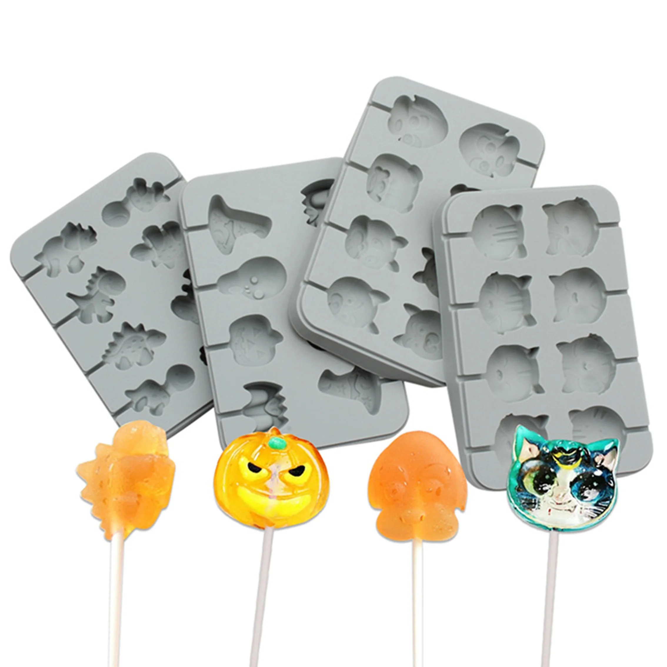 Hot Sale High Quality 8 Cavities Dinosaur Silicone Lollipop Mold Halloween Piglet Pattern Starry