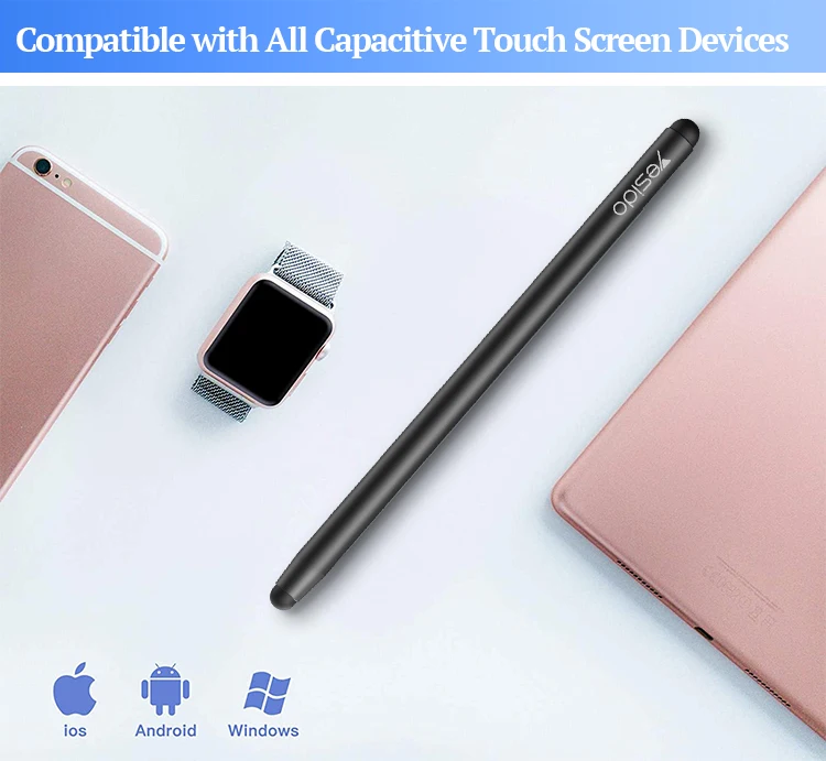 ST01 2 in 1 Capacitive Active Tablet Smart Pressure Touch Screen Stylus Pencil Pen for IP Android Laptop
