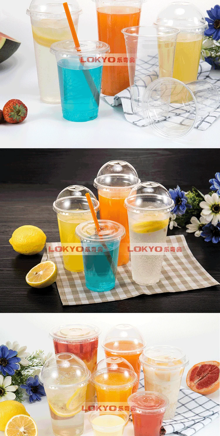 Lokyo Cheap Takeaway Pet Plastic Juice Milk Tea Coffee Cups Wholesale