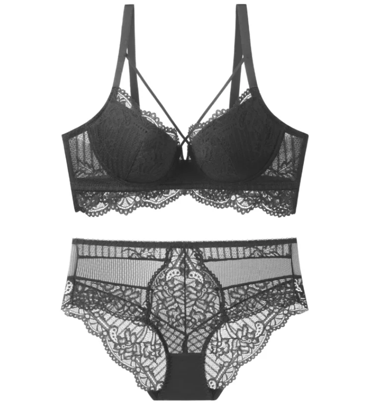 Classic Design Women Underwear Fancy Bra And Panty Wholesale Cross Lace