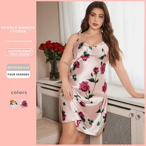 European American Cross-Border Summer Plus-Size Polyester Camisole Dress Sexy Nightgown Cherry Backless Front Elastic Waist
