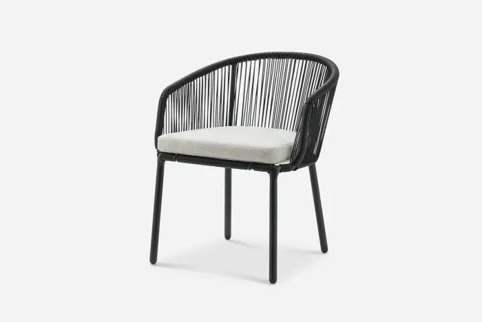 Simple design comfortable outdoor furniture hand-made thin woven rope solid wood garden armchair