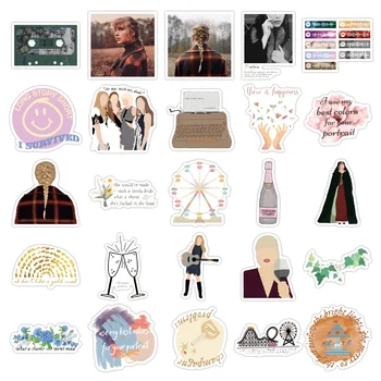 Gprince 50PCS Taylor Swift Folklore Stickers, Folklore Quote Stickers Pack,  Evermore Vinyl Sticker for Phone-Macbook-Hydroflask-Skateboard-Luggage 