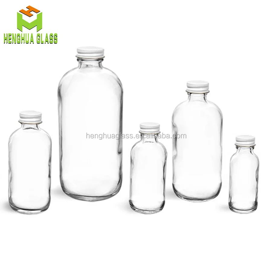 1/2 oz 1oz 2oz 4oz 8oz 16oz 32oz 15ml 30ml 60ml 120ml 240ml 500ml 1000ml clear Round Glass boston Bottle with