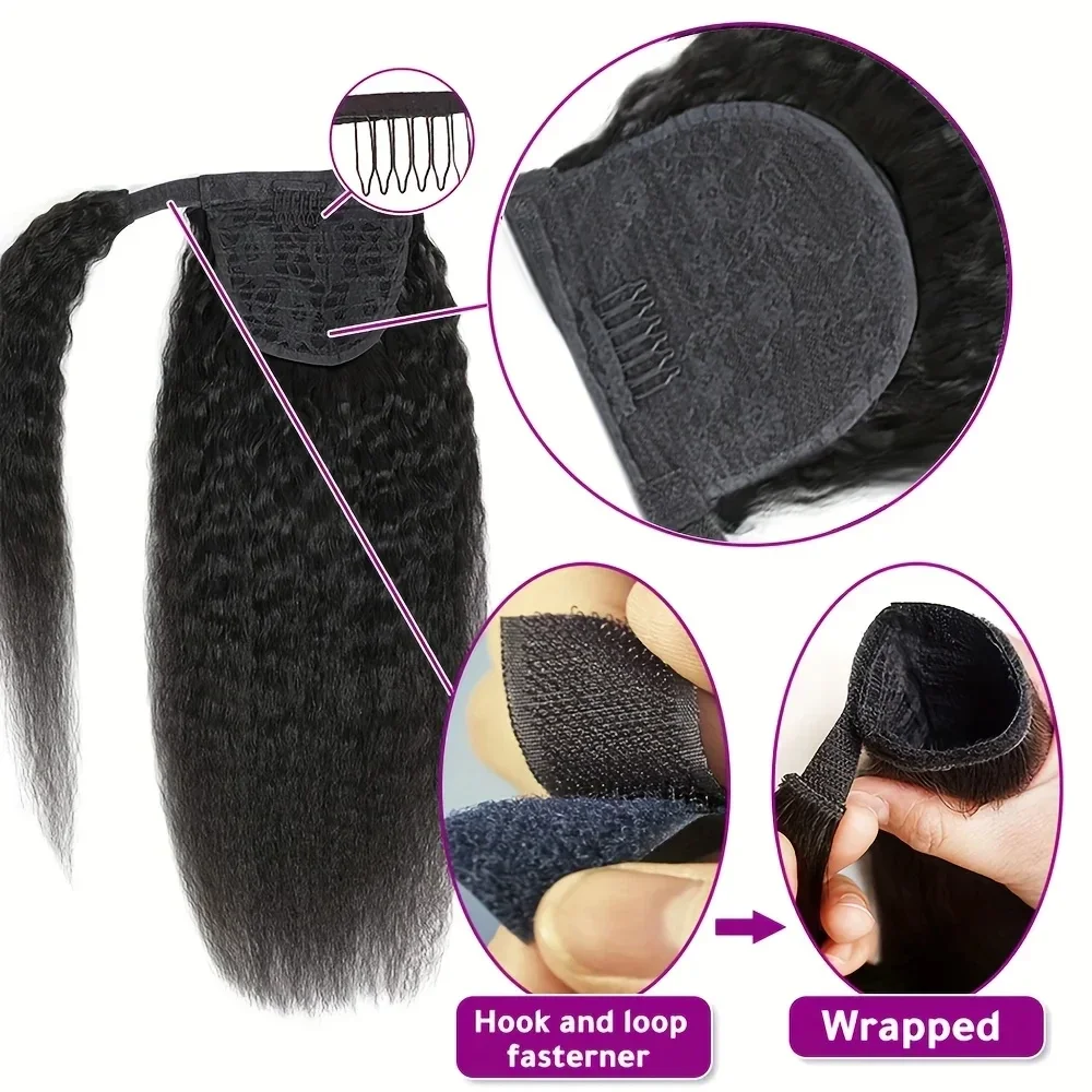 Kinky Straight Human Hair Ponytail Extension for Women 10-30 inches_voghion.com