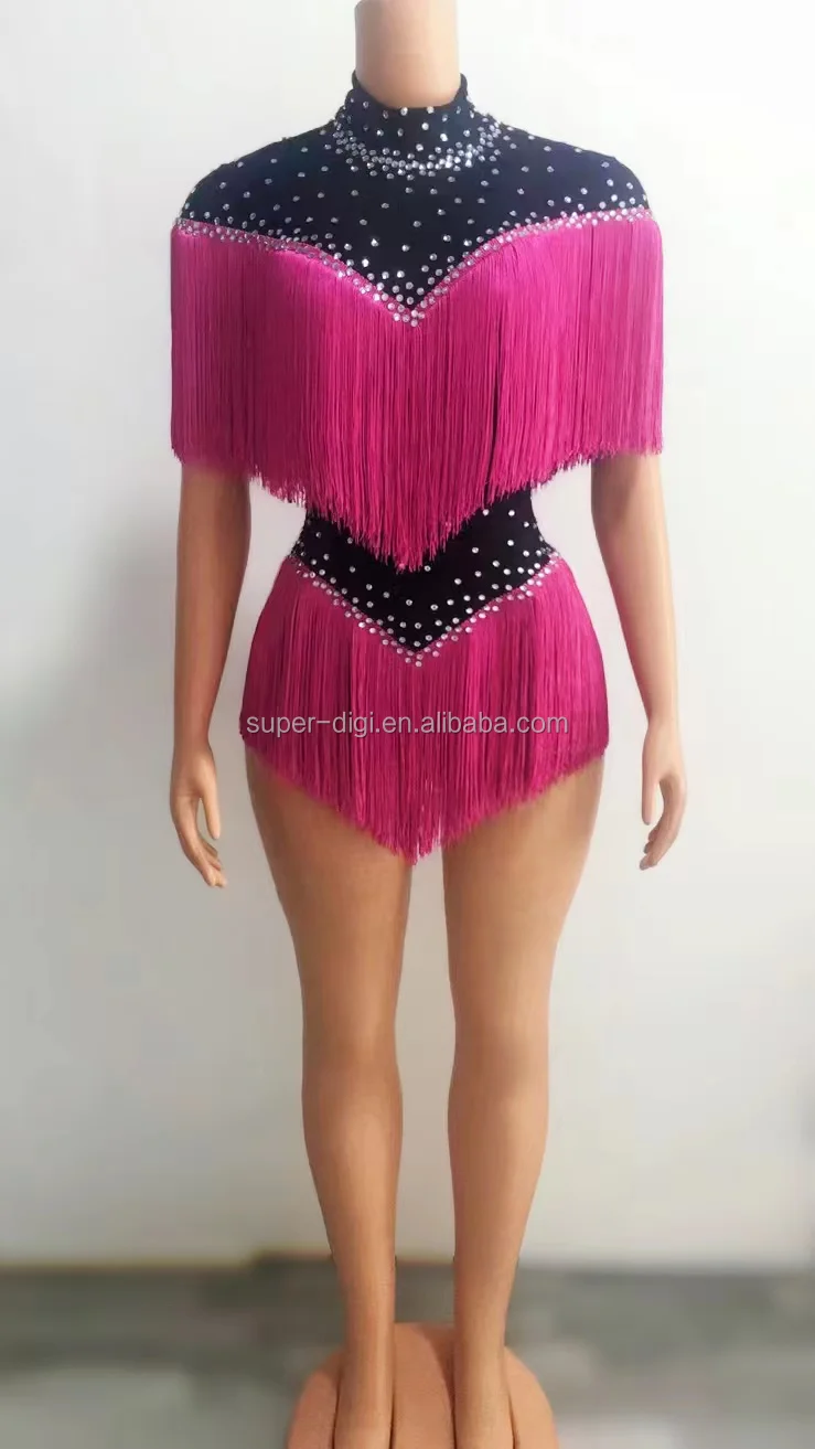 Tassels Short Romper Dance Wear See Through Backless Crystal Birthday