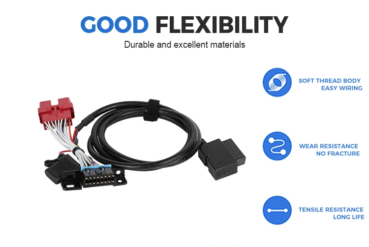 16Pin Male To Right Female With Fush Wire Harness OBD Y Cable With Fush Wire Harness For OBD2 Diagnostic Scanner Fault Code Read manufacture