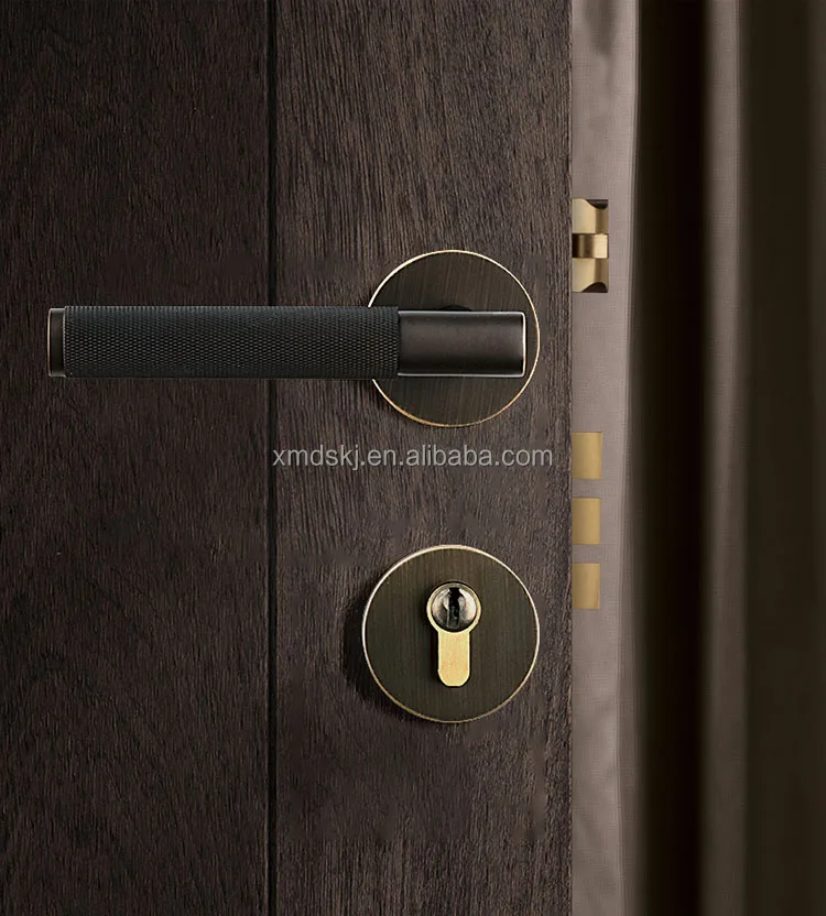 Hot European Villa Luxury Door Handle Solid Brass Knurled Door Lock Handle Interior Copper Gold