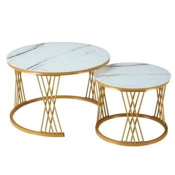 Factory Price Modern Luxury Home Furniture Space Saving Round  Coffee Table Set