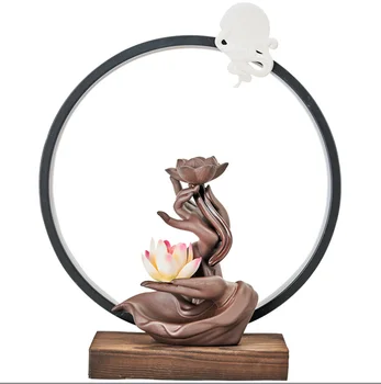 High end gifts new ceramic  incense cone burner Guanyin buddha backflow incense holder  with lamp