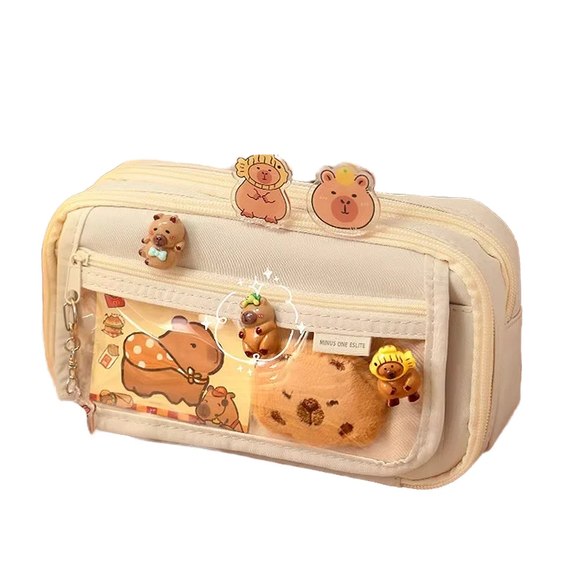 Large Capacity Student Capybara Pencil case Cartoon Comes with Dolls and Stickers Cute Capybara Pencil Set Wholesale