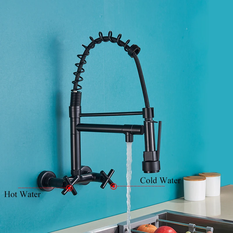 Wall-mounted Spring Basin Kitchen Faucet Pull-down Hot And Cold Wall Faucet Kitchen - Buy Wall Mounted Kitchen Faucet,Kitchen Faucet Wall,Kitchen Faucet Wall Mount Product on Alibaba.com