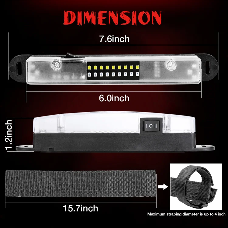 White and Red Dual Light Modes Battery Powered UTV Dome Light