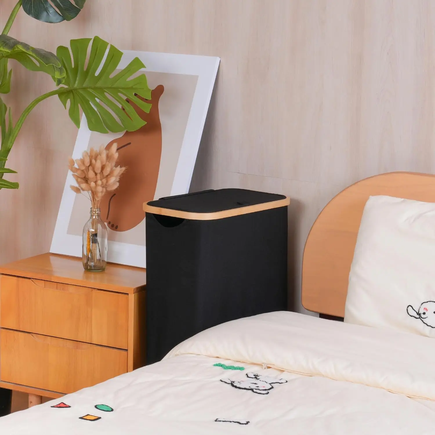 60 литров корзина для белья бамбуковая грязного с колесами домашней корзины хранения