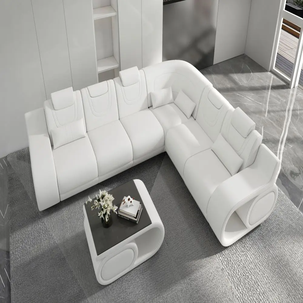 White L Shaped Genuine Leather Corner Couch Modular Leather Sofa - Buy ...