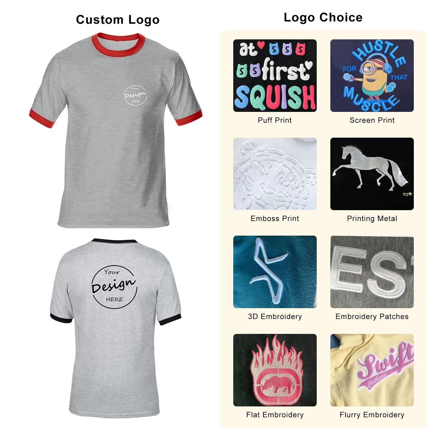 Men Summer Solid Color 100% Cotton Regular Fit Contrast Collar Boxy Embroidery Ringer T Shirt