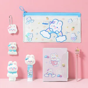 7-piece Stationery Set Includes a Pencil Case, Pencil Sharpener, Correction Tape, Solid Glue Notebook, Neutral Pen Bunny Pattern