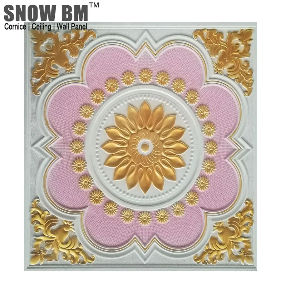 SNOW BM Golden Color Flower Design Fiberglass  Reinforced False Ceiling Gypsum Tiles