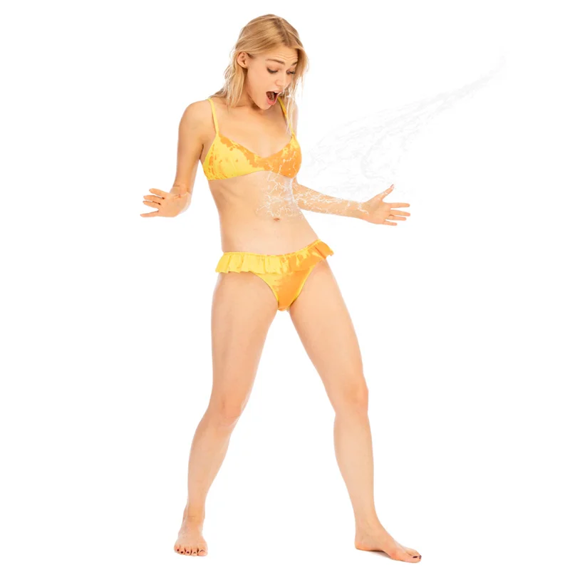 Customize Sexy Color Change  Bikini Set Two Pieces Swimming Temperature Sensitive Swimsuit Solid High Waisted Swimwear