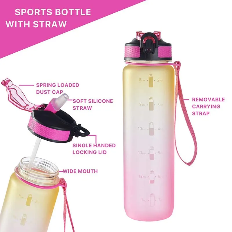 32oz Leak Proof Motivational Water Bottle Custom Logo Gradient Color ...