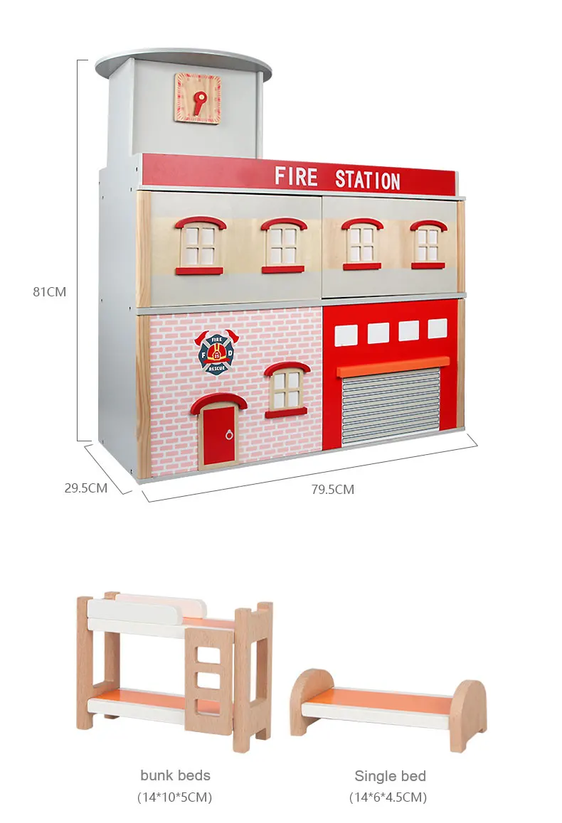 Children Play House Simulation Preschool Wooden Toy Fire Station Wood ...