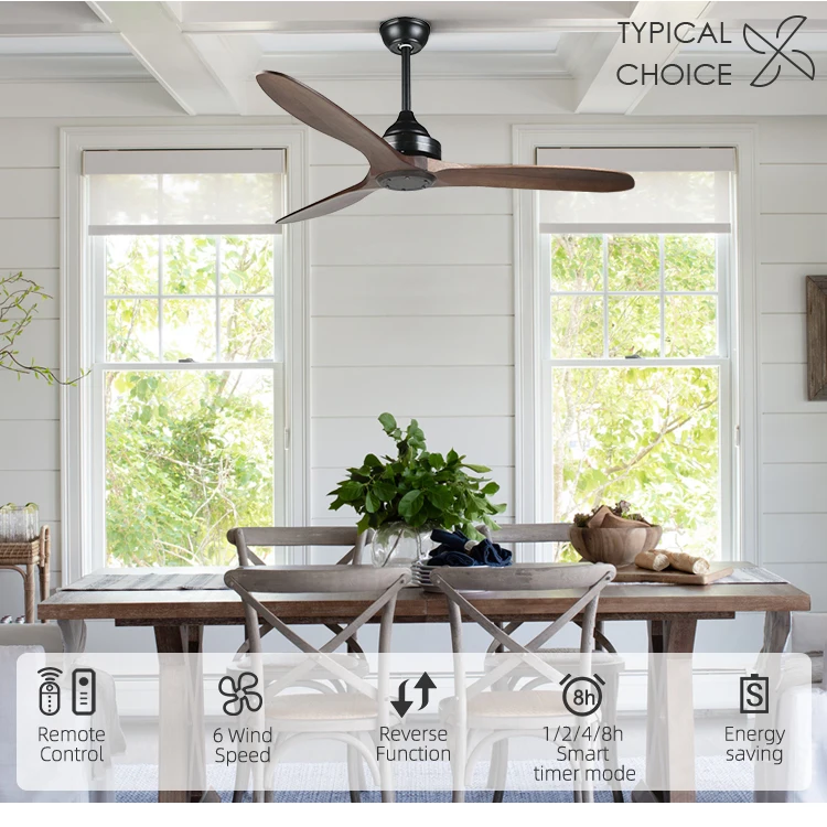 52 inch Solid Wood Indoor Modern Fans Ceiling Electric Remote Control Ceiling Fan