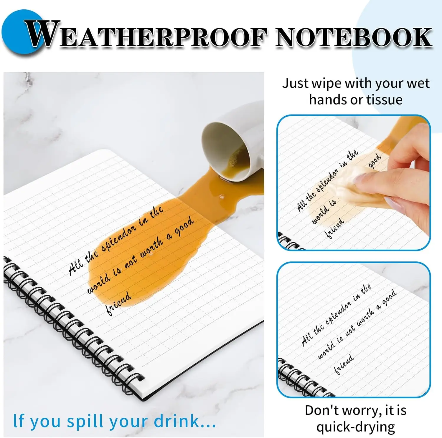 Geyoga 3 Pack Waterproof Spiral Notebook 3" X 5" Weatherproof - View #3