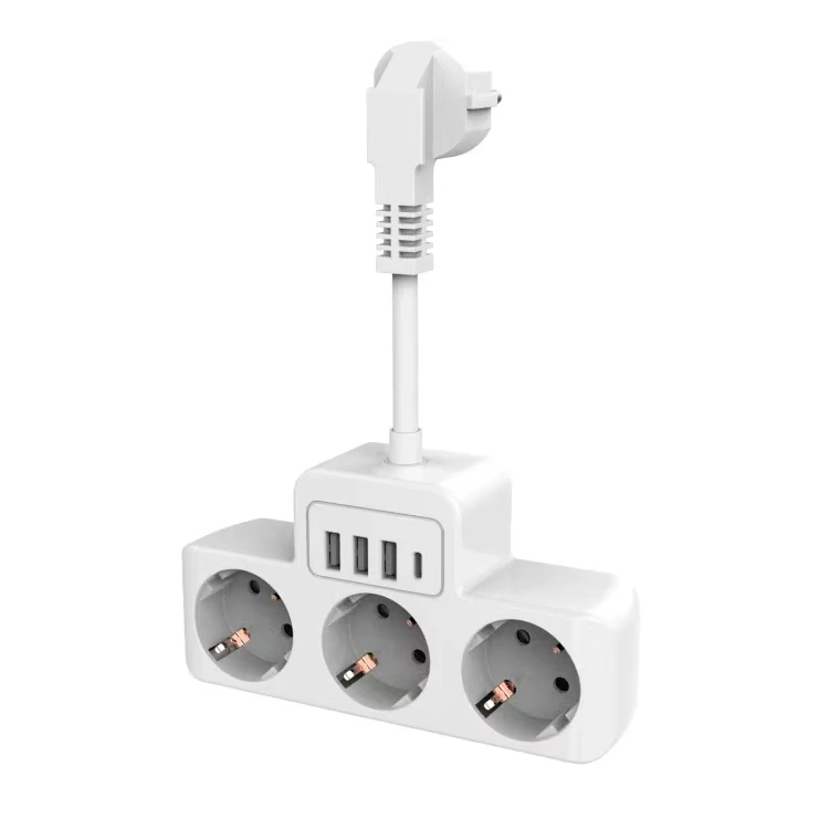 2025 New Extension Lead with USB 3 Way Power Strip with 3 USB 1 Type C EU Power Socket with Switch 10 CM Extension Cord