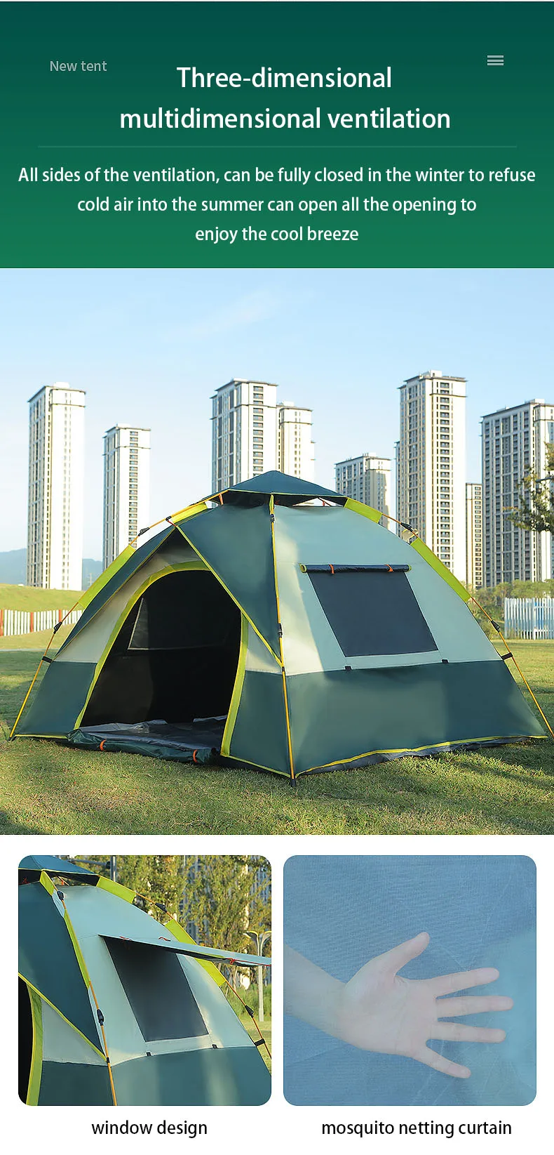 3-4 Man Automatic Instant Double Layer Pop -Up Camping Tent Waterproof Outdoor~