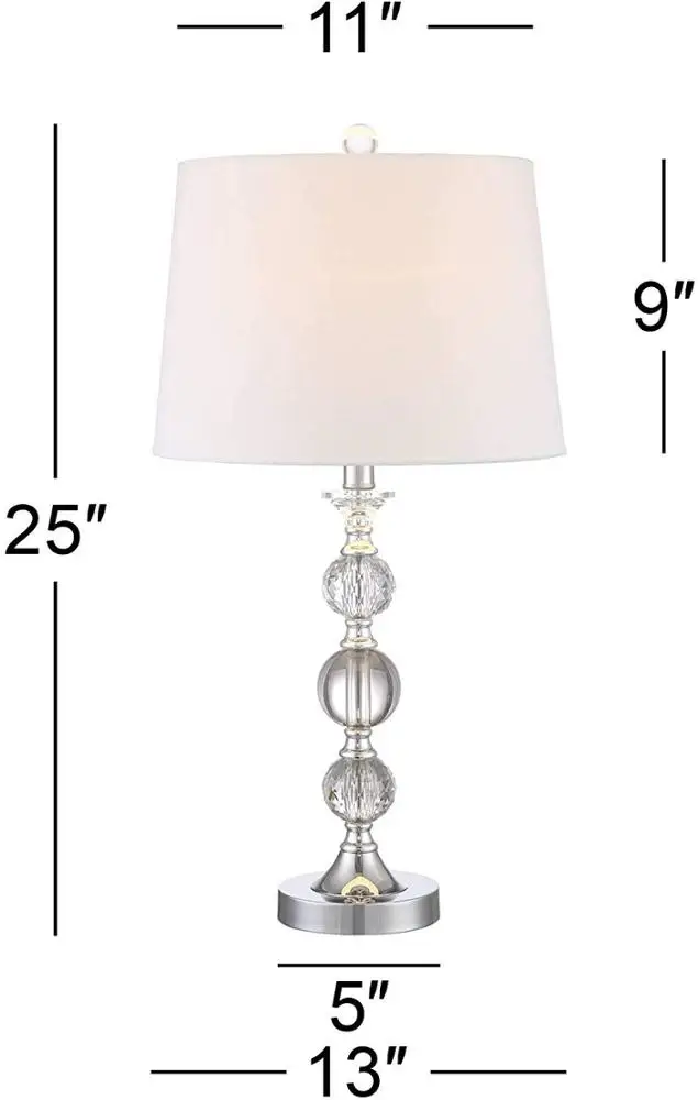 Modern Table Lamps Set of 2 Stacked Crystal Ball Silver White Drum Shade for Living Room Family Bedroom Bedside