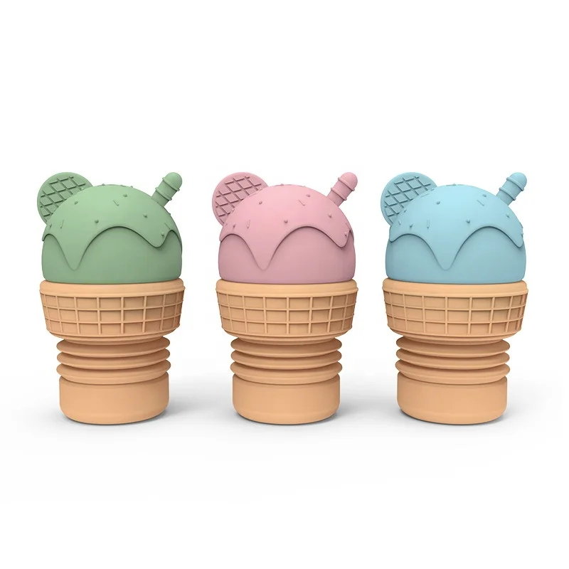 New Design Colorful Customized Silicone Ice Cream Bath Toy Spray Water Infant Shower Bathing