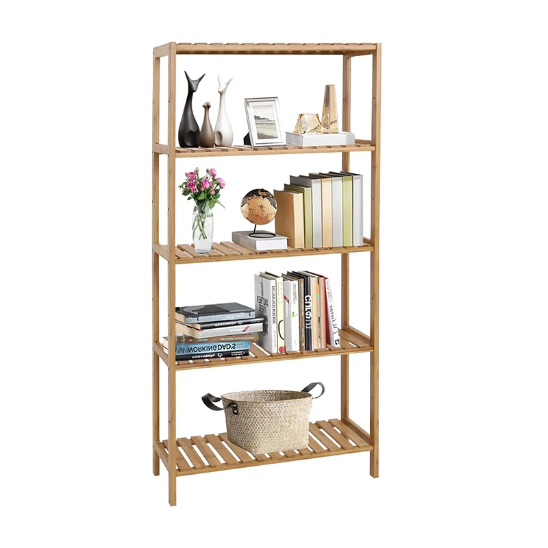 Multifunctional 5-Tier Bamboo Shelves Units Display Shelf Storage Rack for Warehouse Bathroom Home and Office