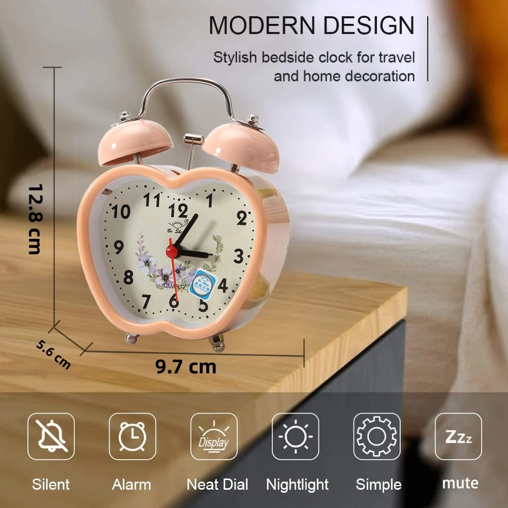 Bosheng Custom Very Loud Quartz Analog Bed Apple Shape Bell Alarm Clock Backlight Date Traditional Desk Use Battery Christmas