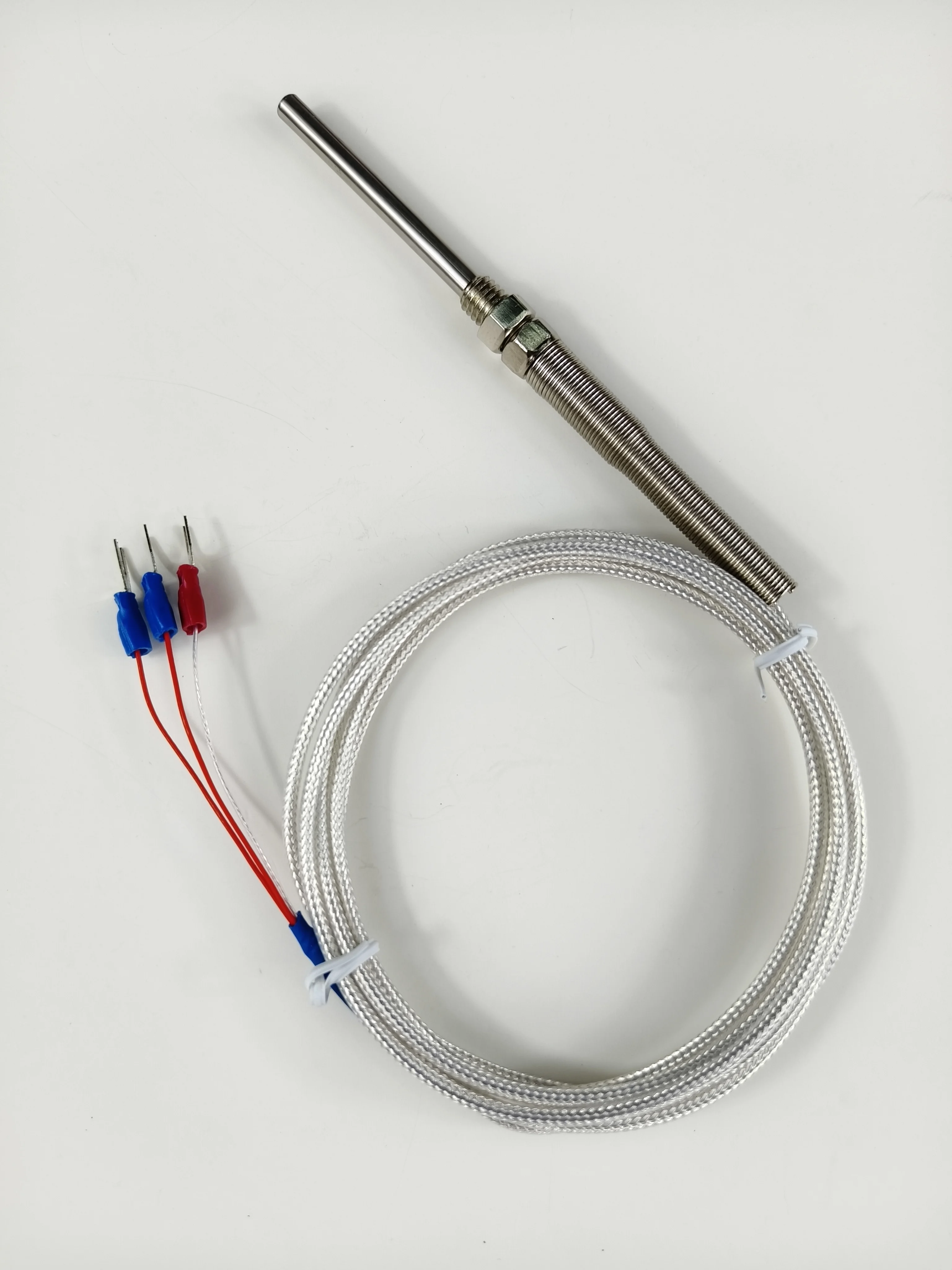 PT100 Rod Type Thermal Resistance Strip PTFE Silver Plated Shielded Wire Temperature Sensor Temperature Probe