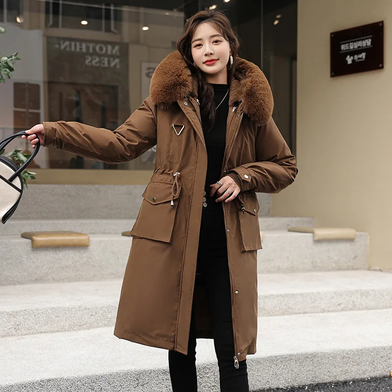 Custom 2023 Women Parkas Faux Suede Fur Lining Coat Hooded Fake Fur ...