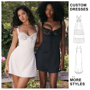 Women Clothing Manufacturers Custom Summer Fashion Elegant Mini Casual Ladies Lace V-Neck Satin Short Party Dresses