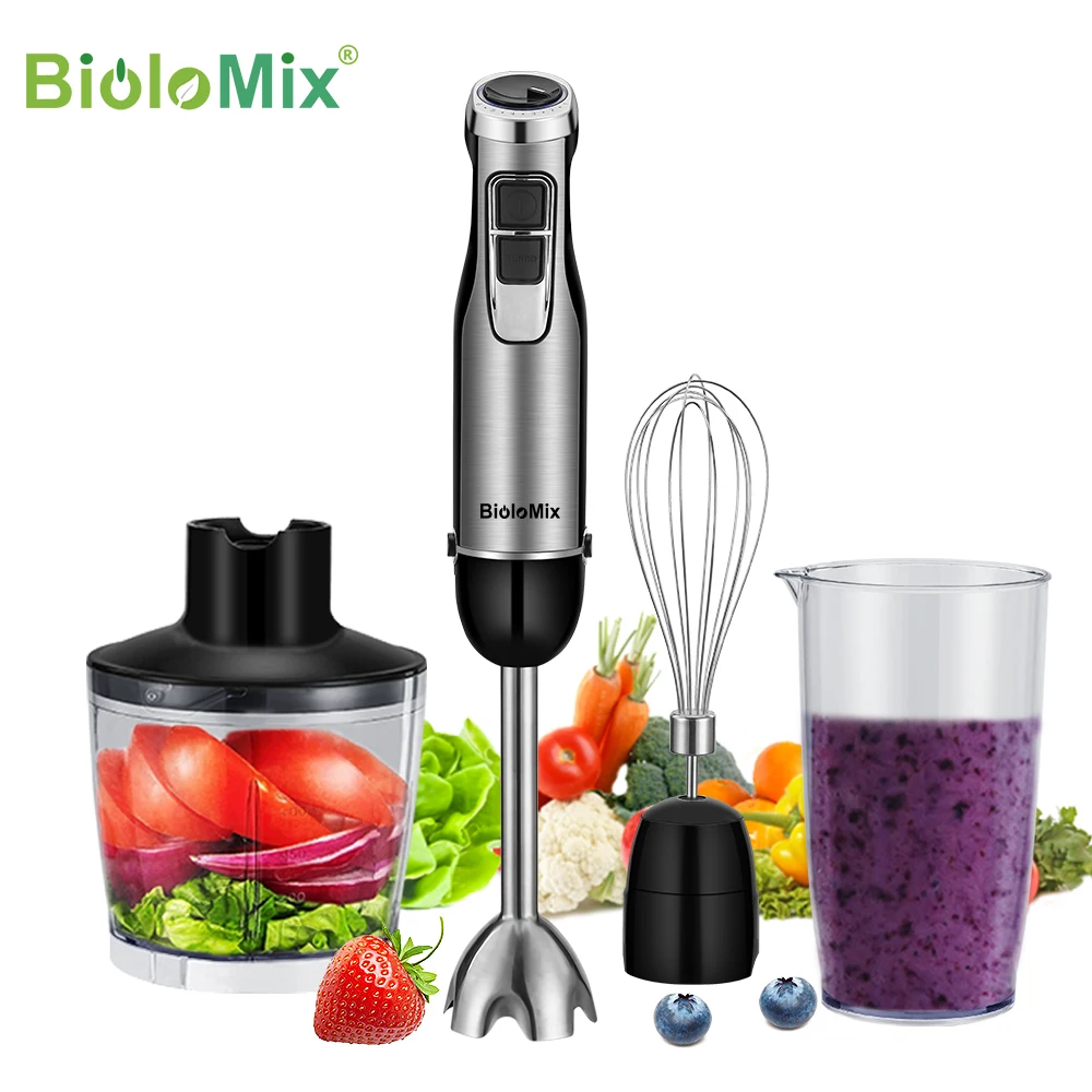 US Plug 4-in-1 Immersion Hand Blender, Powerful 500W Handheld Stick Blender  With 304 Stainless Steel Blades, Chopper, Beaker, Whisk For Smoothie, Sauc