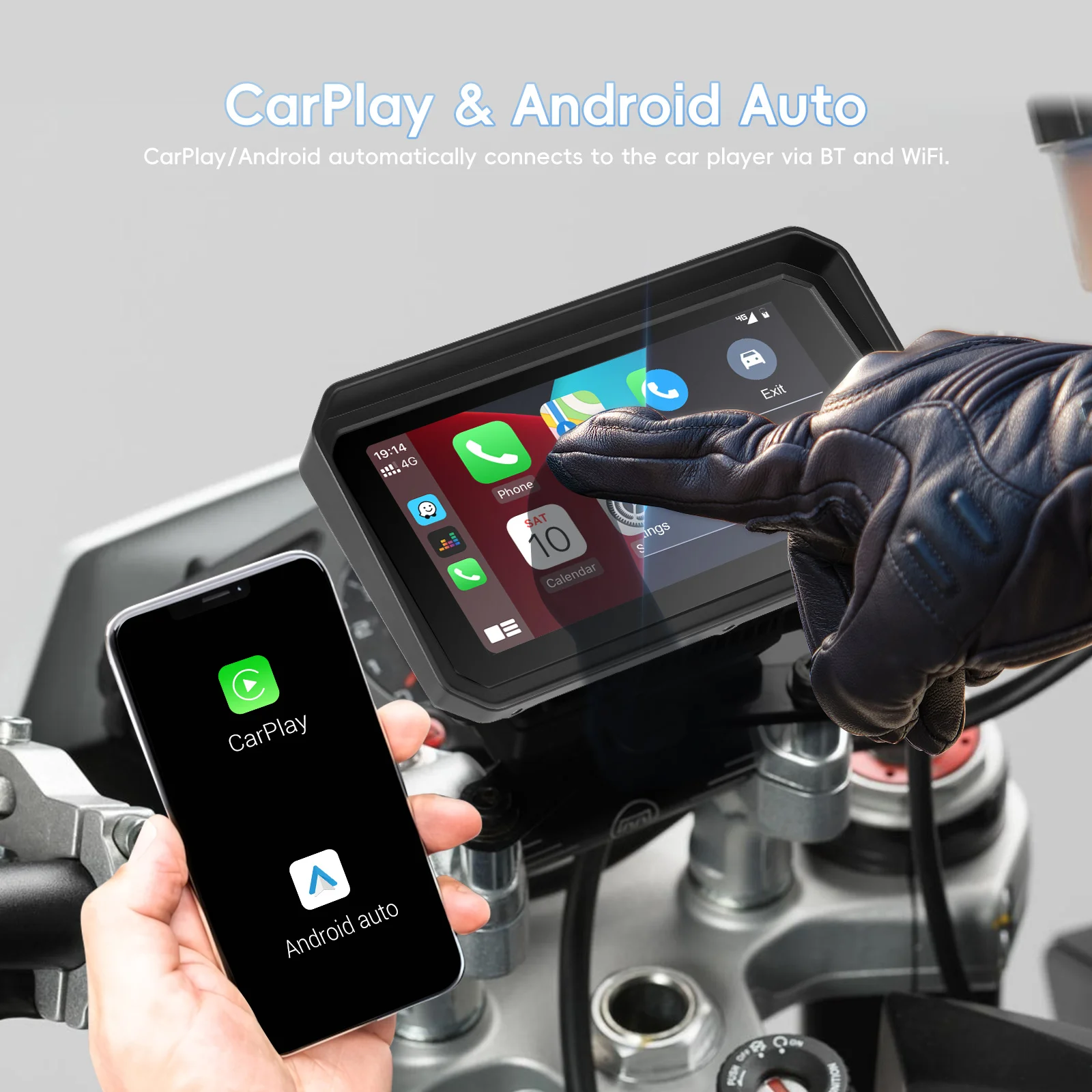 podofo android 464g 6 portable carplay motorcycle screen bt dvr ip68 waterproof ips touch screen stereo oem customization a4415-2